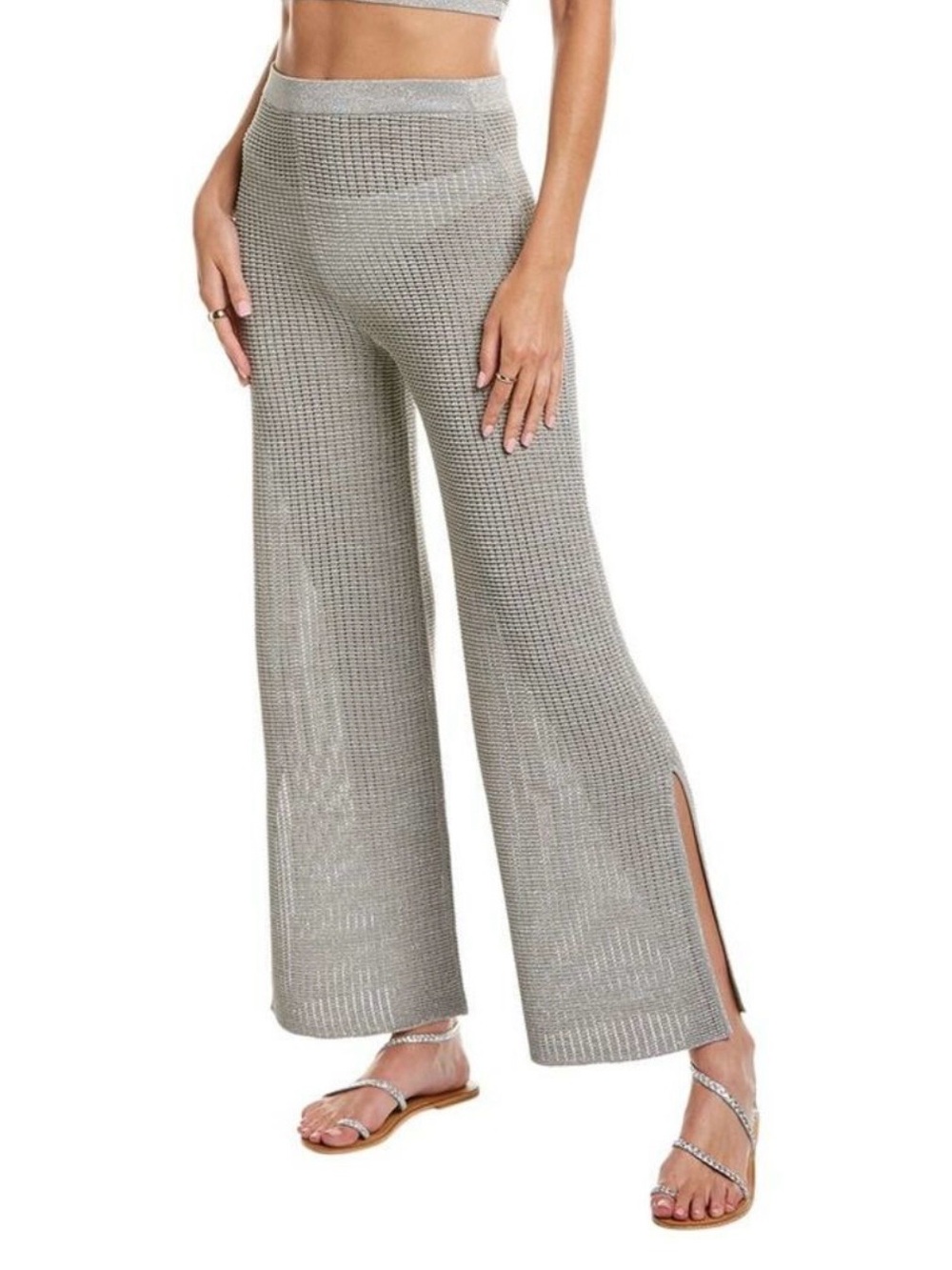SOLID & STRIPED: Silver Wide-Leg Stretch Knit Logan Pants